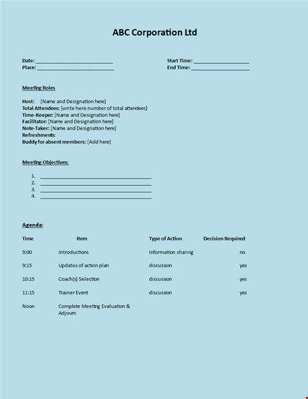 effective meeting agenda template for productive discussion template