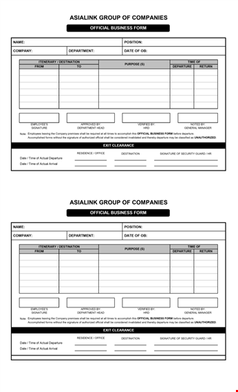 official business form template template
