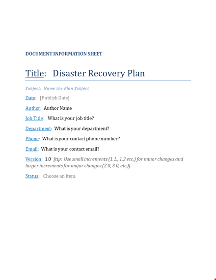 effective disaster recovery plan template and procedures - protect your business template