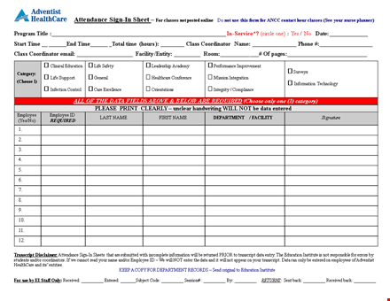 employee attendance sign in sheet template - track employee attendance with a required facility template