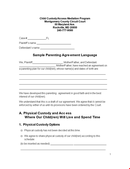 agreed parenting plan template for child | easy and customizable template