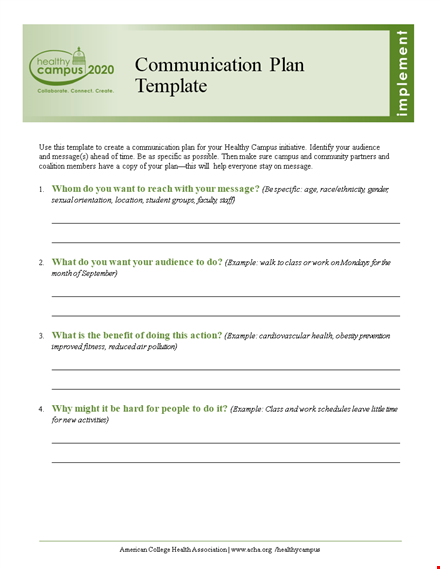 effective health communication plan template for campus - examples included template