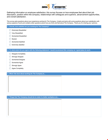 employee sample survey questionnaire template