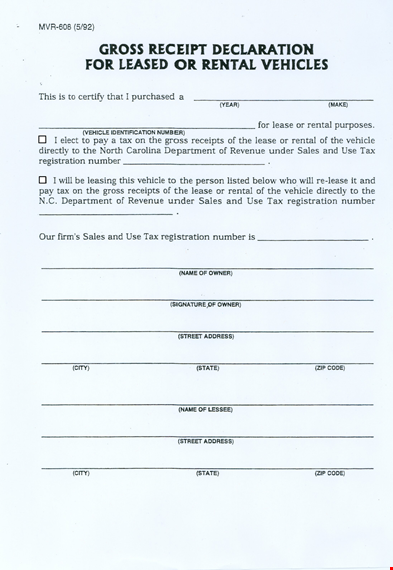 vehicle lease receipt pdf template