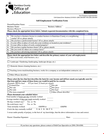 self employment verification form template