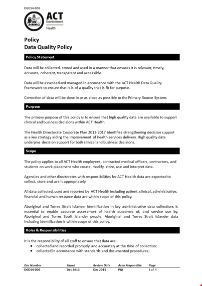 data quality policy template