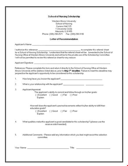 nursing scholarship reference letter template