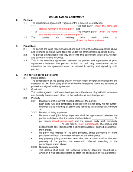 general cohabitation agreement template template