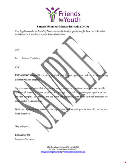 mentor volunteer rejection template