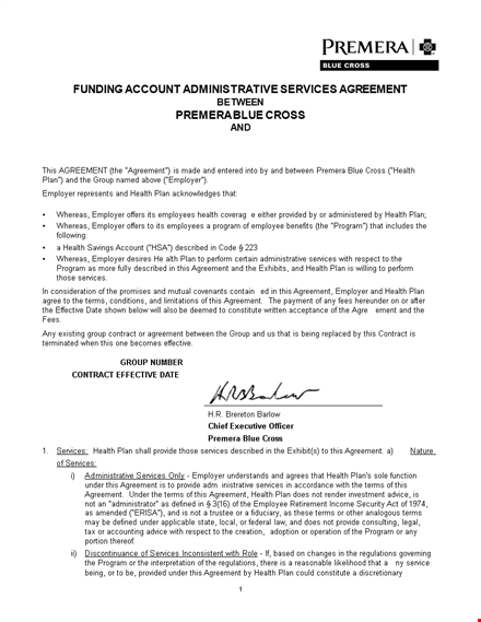 health plan administrative services agreement template template