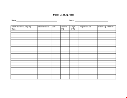 phone call log form template in word template