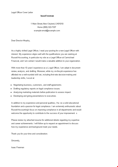 legal officer cover letter template