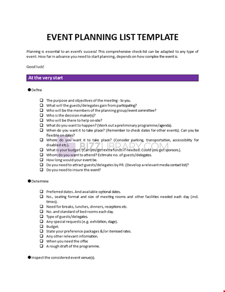 event planning list template template