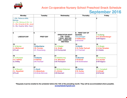 preschool snack schedule template - school melissa misuraca template