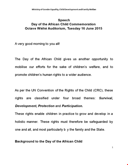 speech for the minister, day of african child, template
