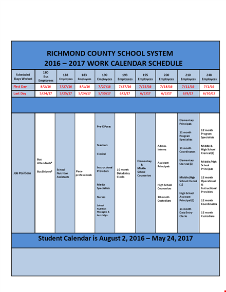 employee work schedule calendar | school | month | hours template