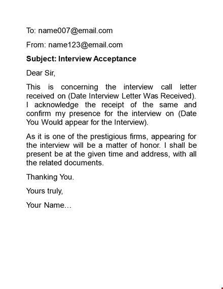 confirm your interview: acceptance email for interview invitation template
