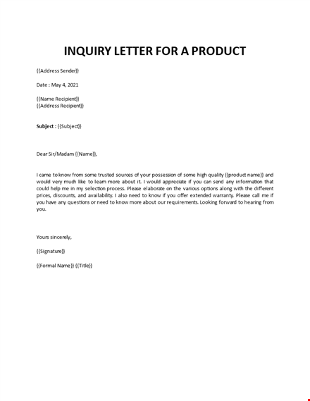 inquiry letter for product template