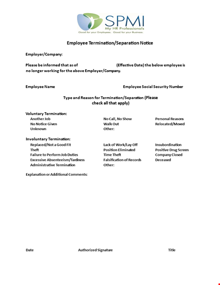 employee termination & separation notice template | company employee termination separation template