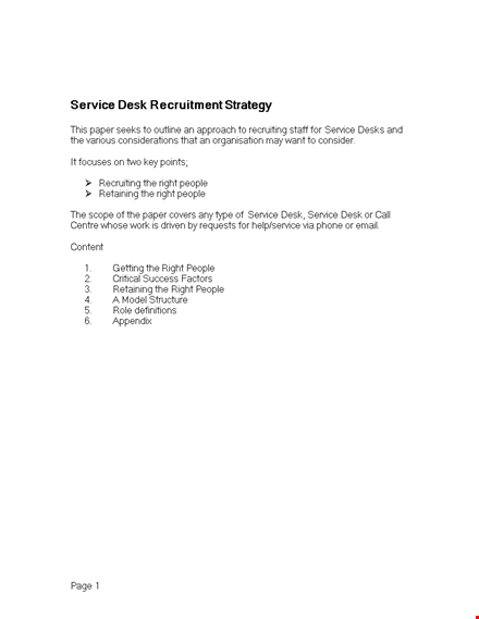 service desk recruitment strategy template