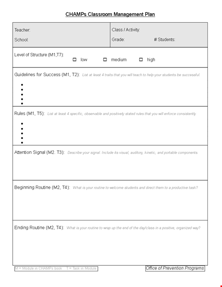effective classroom management plan - guideline template template