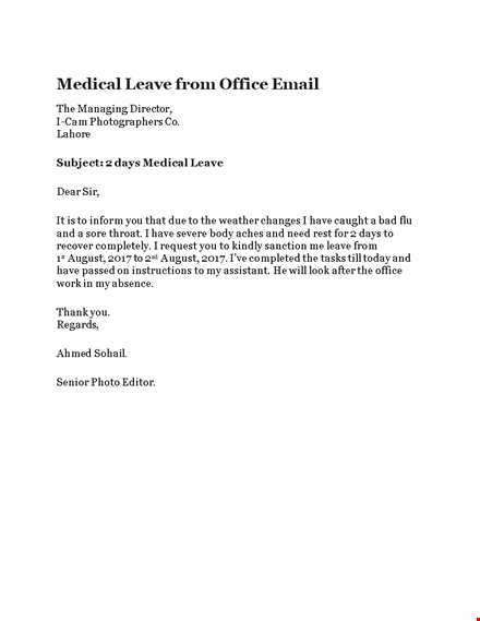notify your office with a professional sick leave email | medical absence template