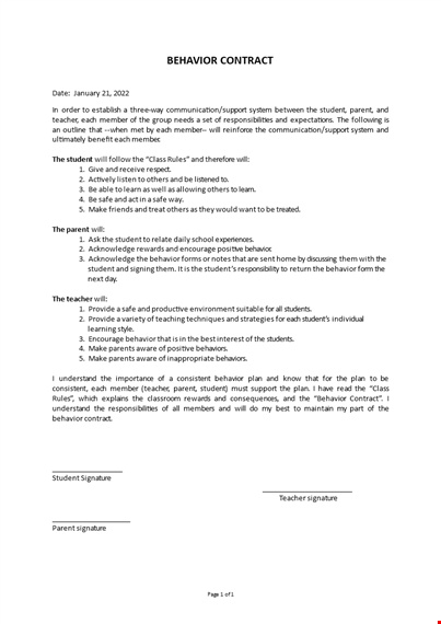 behavior contract template template