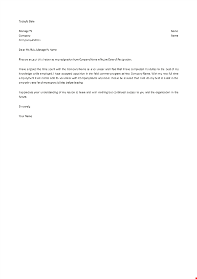 volunteer resignation letter sample template