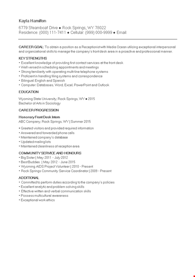 no experience receptionist curriculum vitae template