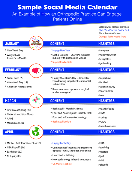 sample social media calendar template template