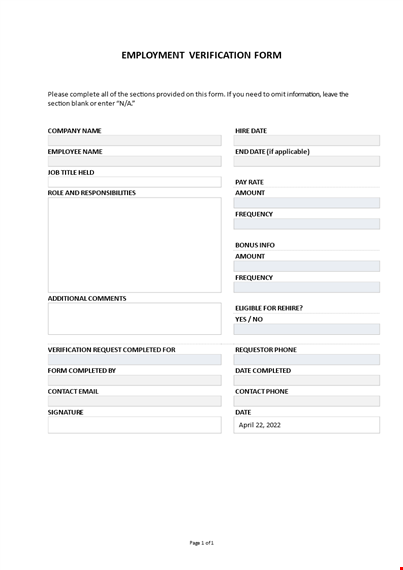 employment verification form template