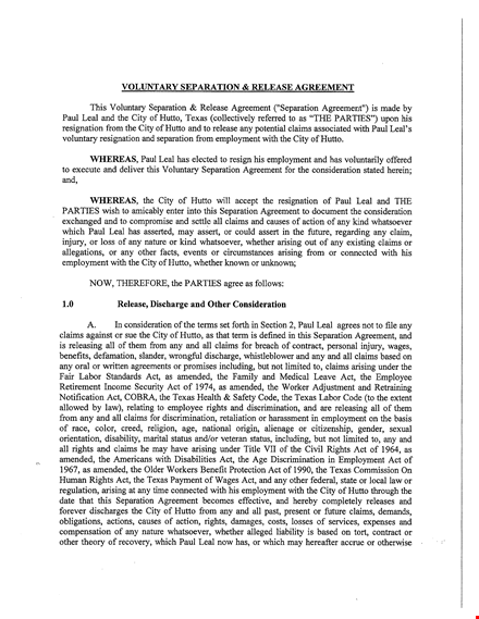 voluntary employment separation agreement template template