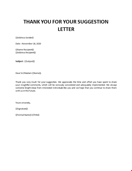 thank you for your suggestion letter template