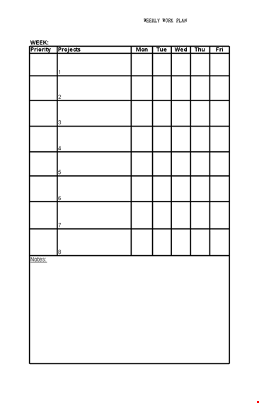 weekly work plan template excel template