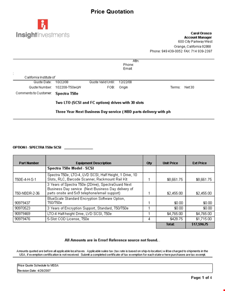 sales price quotation template template