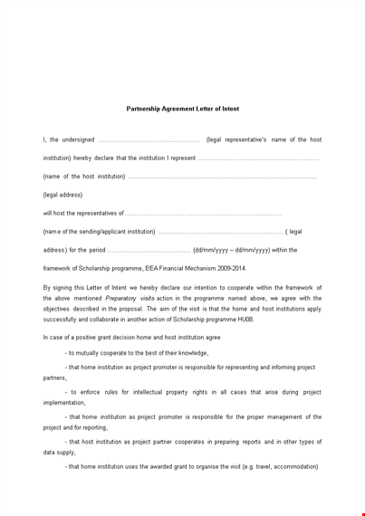 partnership agreement letter of intent template