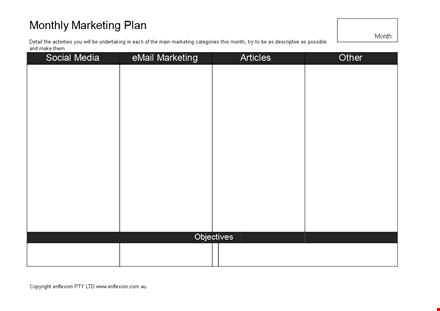 monthly marketing plan sample template