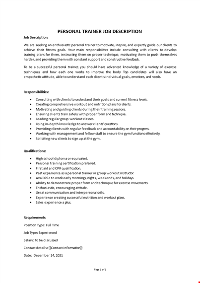 personal trainer job description template