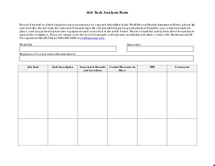 create an effective job task analysis form to prevent hazards template