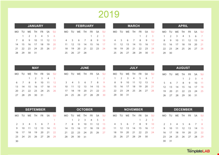 printable yearly calendar template