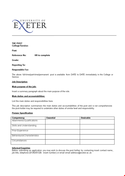 customize your college job description template: insert and organize duties template