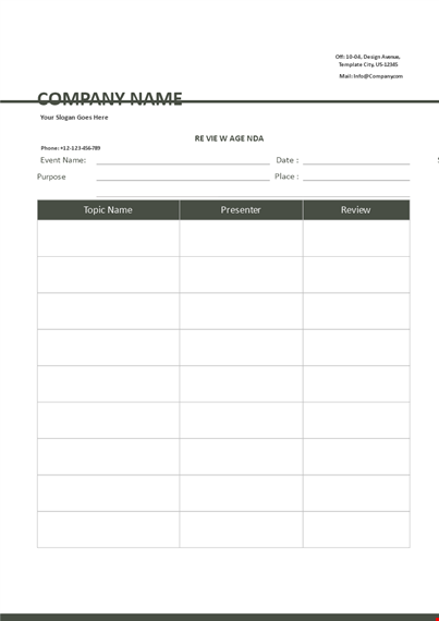 review agenda template template