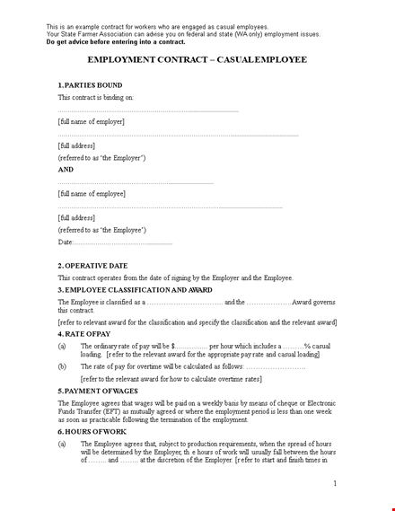 casual employment agreement template template