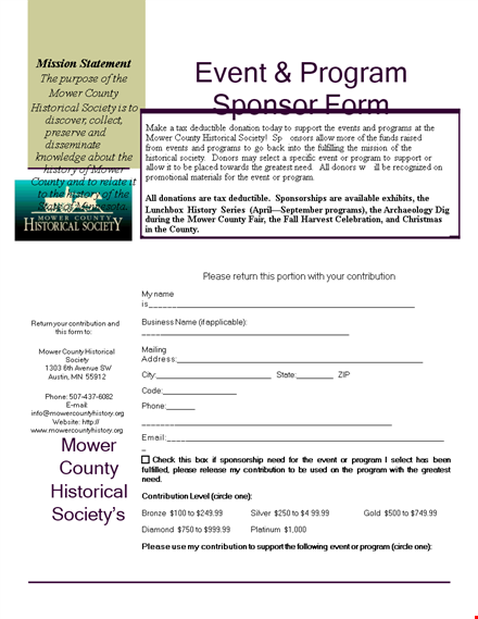 sponsor the event & program in mower county | boost historical contribution template