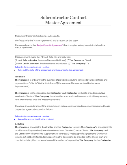 subcontractor agreement template - protect your company's interests template