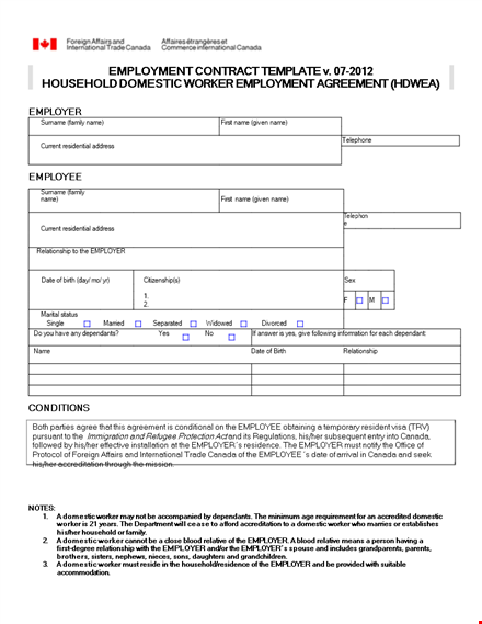 employment contract template for employee-employer agreements in canada template