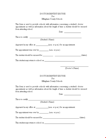 doctor appointment letter to school template
