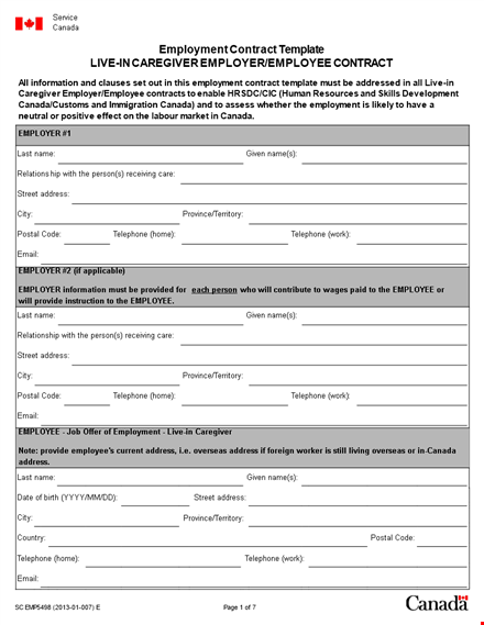 employment contract template for employers and employees in canada template