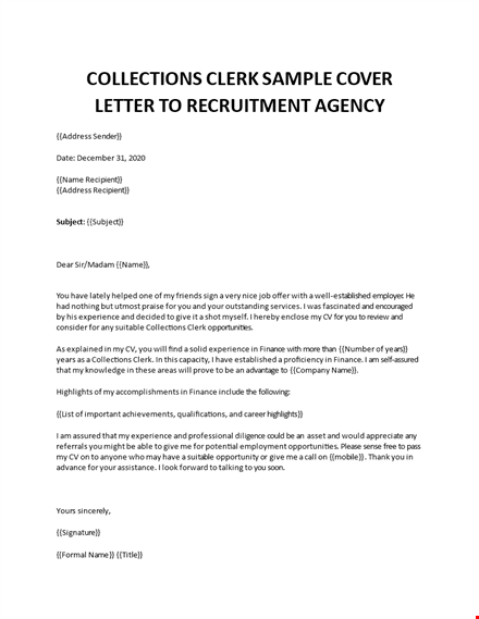 collections clerk sample cover letter template