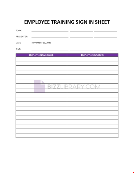 employee training sign in sheet template